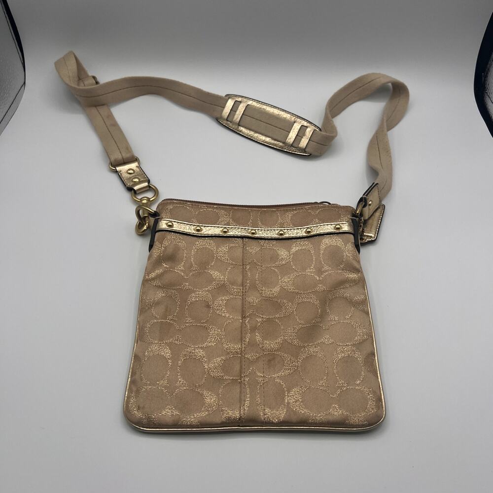 COACH Signature Crossbody Bag- Beige/Gold Jacquard Canvas Shoulder Purse